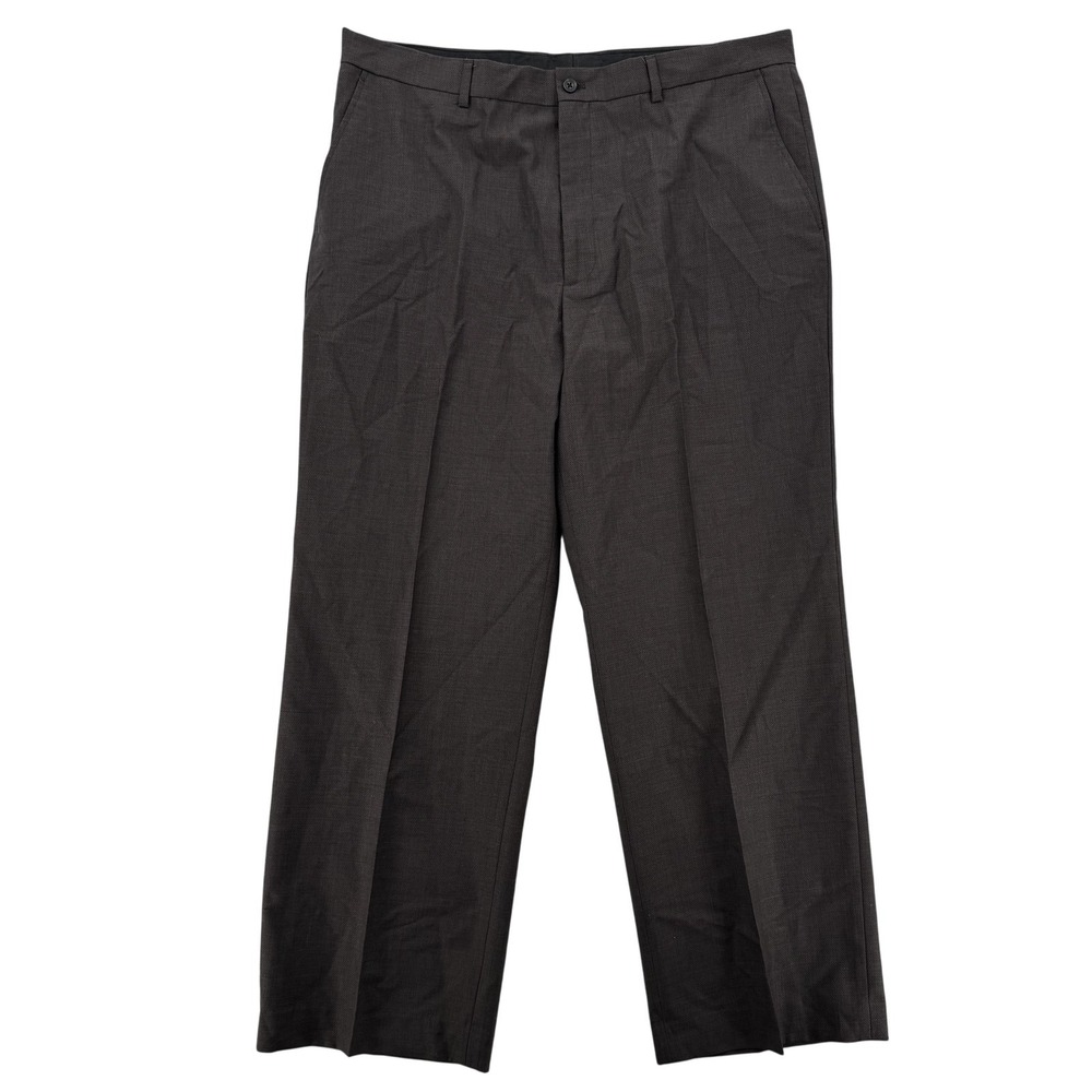 Claiborne Luxe Dress Pants Mens 38x30 Brown Wool Blend Flat Front Office Classic